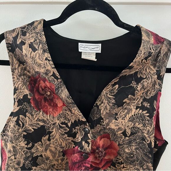 Erica Simone Vintage Floral Tapestry Vest Size Large Gold - Picture 2 of 7